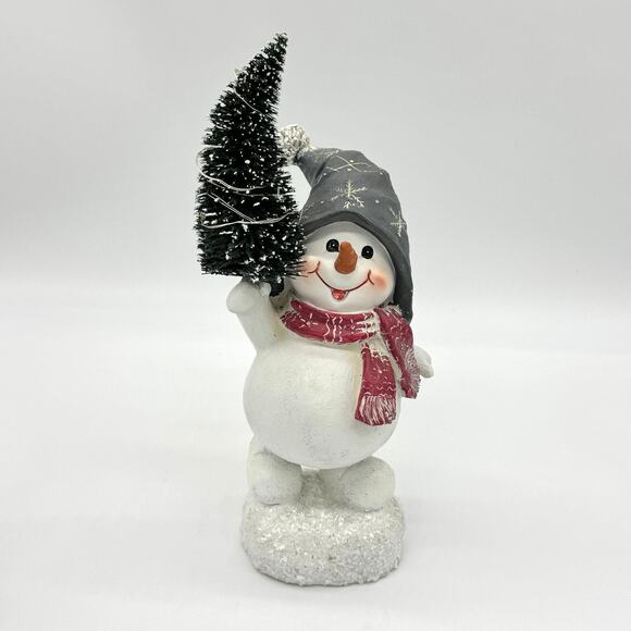 Set of 2 Light Up Snowmen w/ Wreath & Bottle Brush Christmas Tree Snowman - Picture 9 of 10